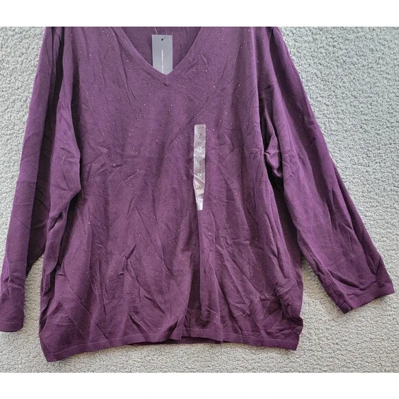 Tommy Hilfiger Plus Size Rhinestone Argyle Sweater Women's 3X Aubergine Pullover - Picture 4 of 15